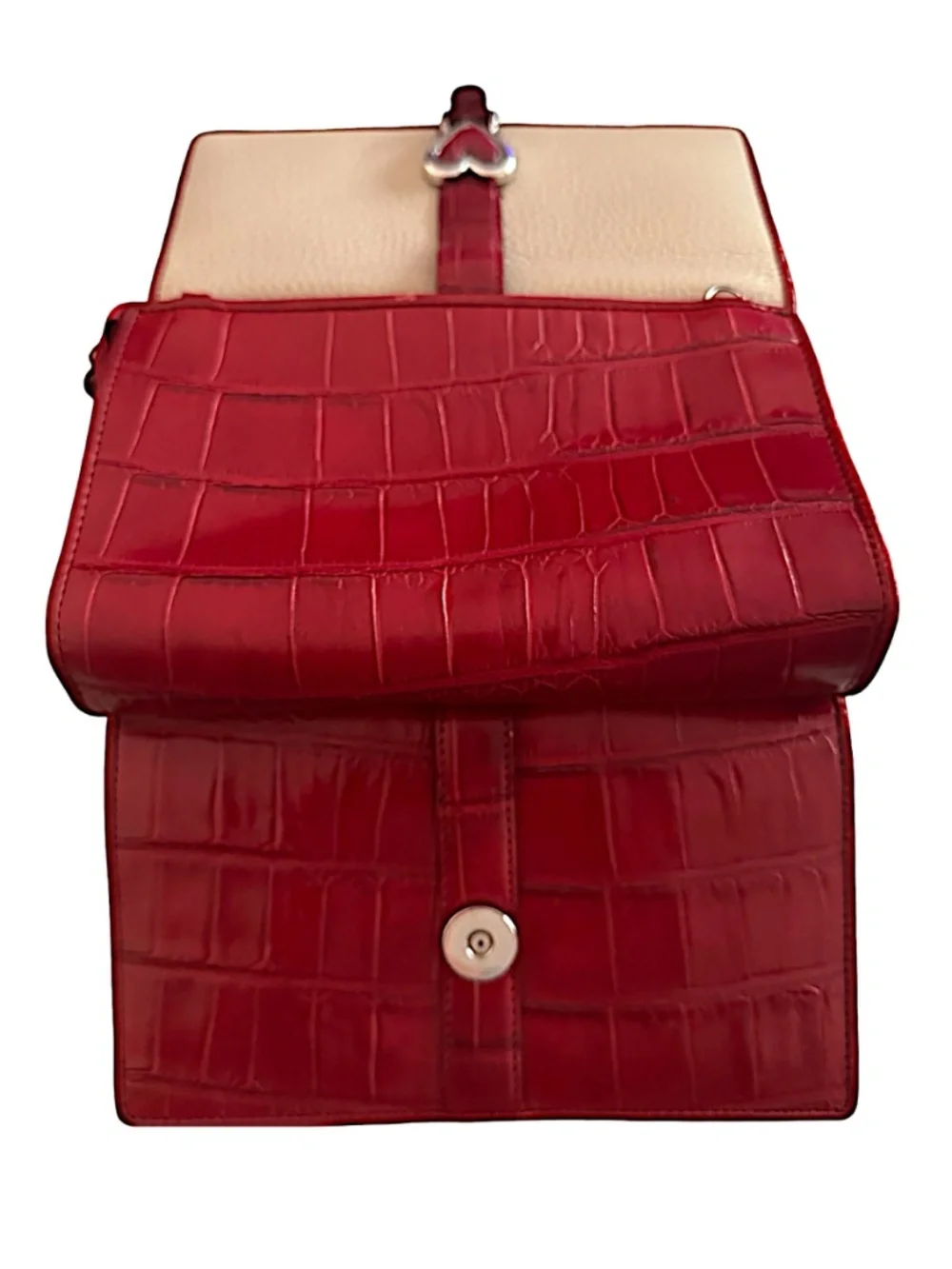 BRIGHTON Leather Crossbody Bag 7.5”x 4.5”x 2” Red & White Trifold
